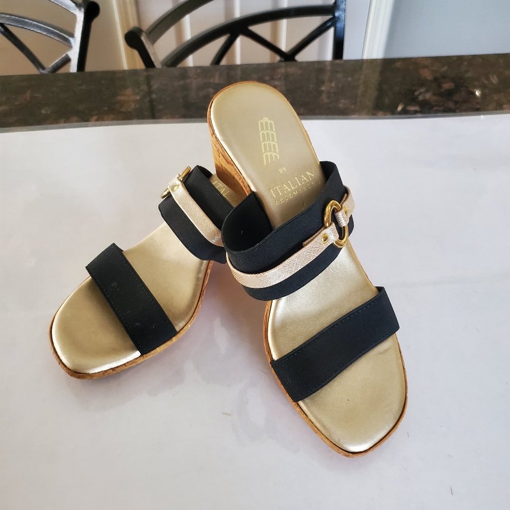 Italian Shoemaker black and gold sandals - size 7